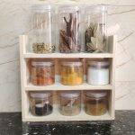 Wooden Kitchen Jar Orgnaizer With 9 pcs Jar