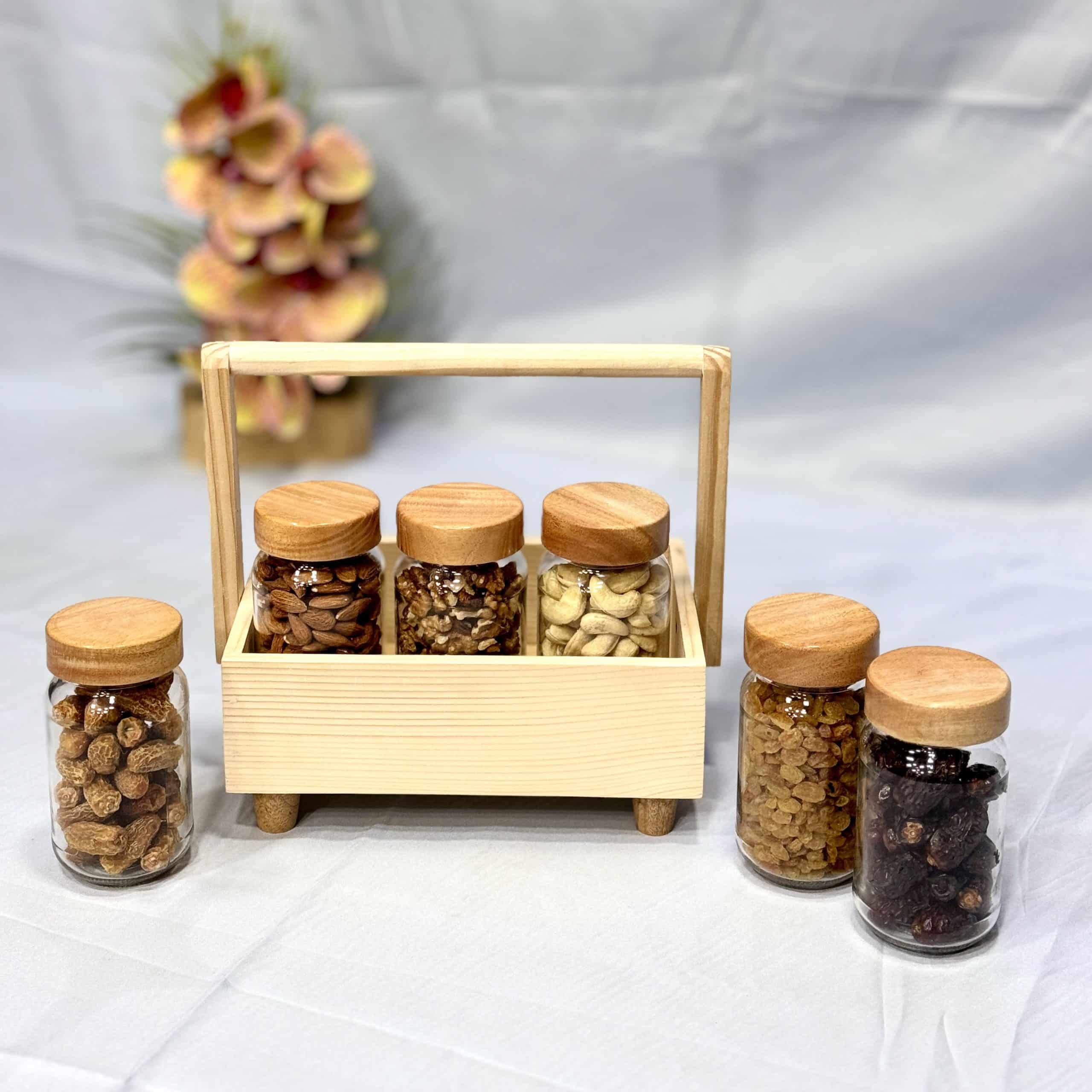 IMG_6474-1-scaled-1.jpeg Wooden Spice Tray with 6 pcs glass jar - Image 2