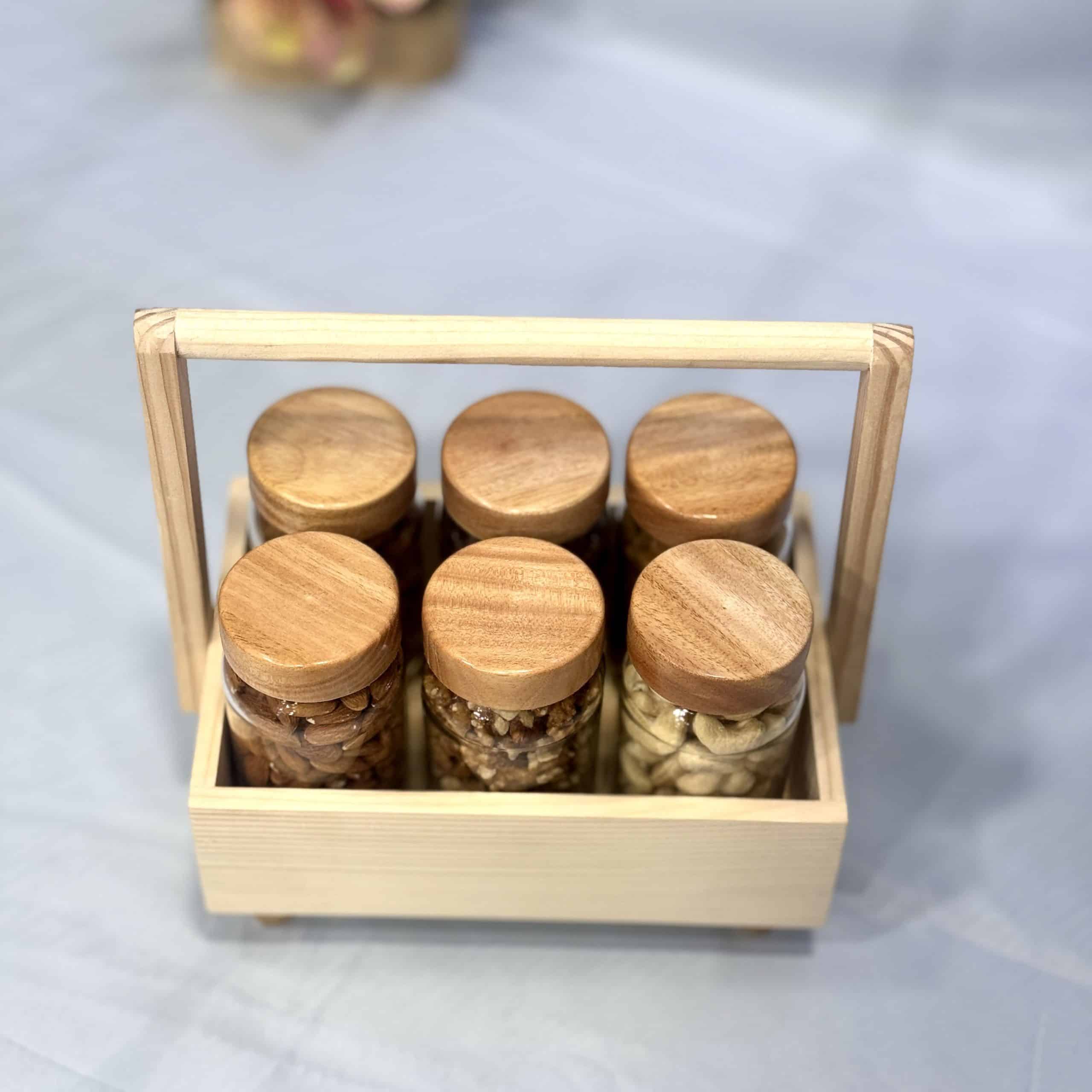 IMG_6478-1-scaled-1.jpeg Wooden Spice Tray with 6 pcs glass jar - Image 4