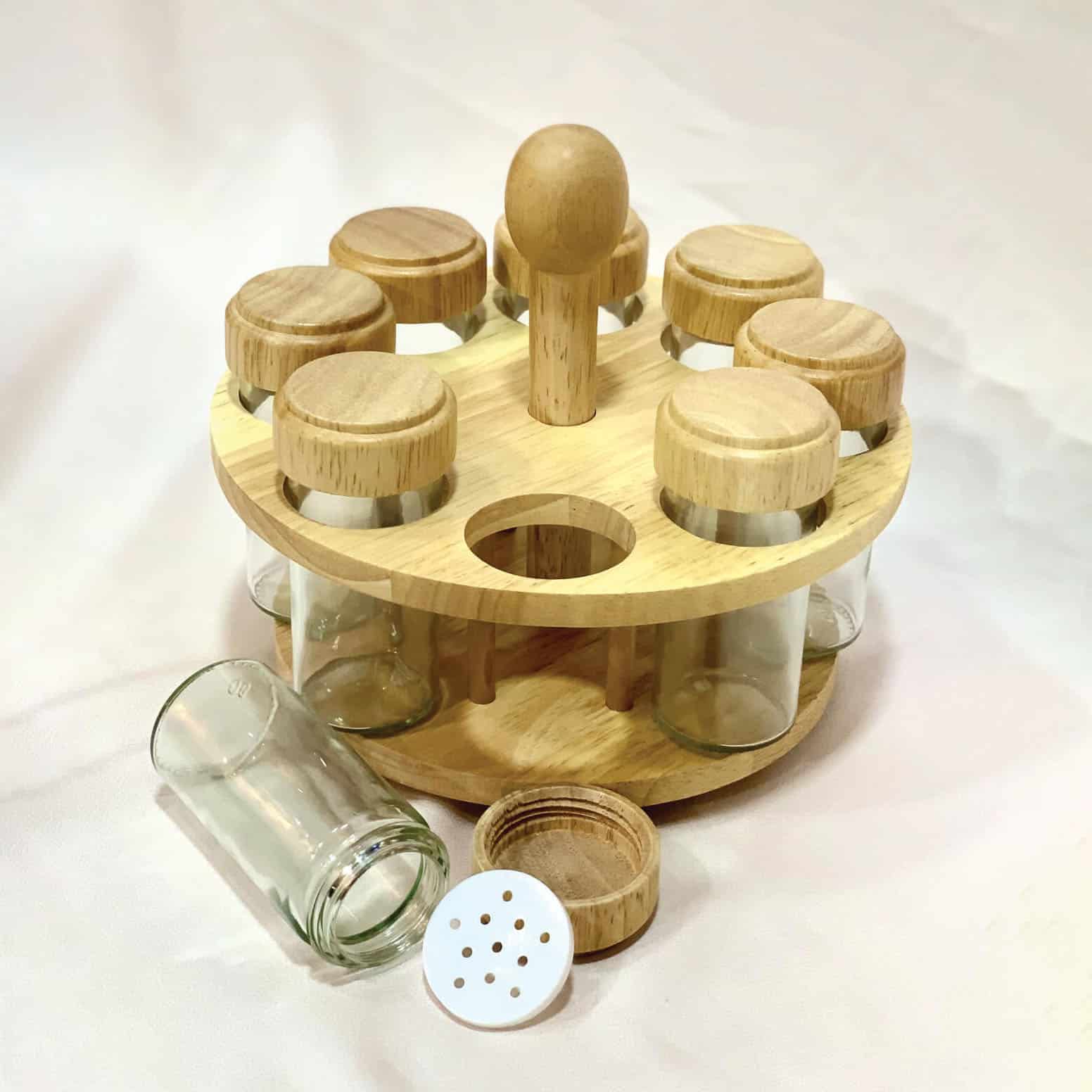 maskala-0823424.jpg Round Spice Rack With 8 Glass Jars - Image 1