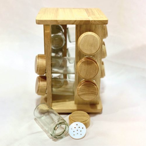 Square Spice Rack With 12 Glass Jars